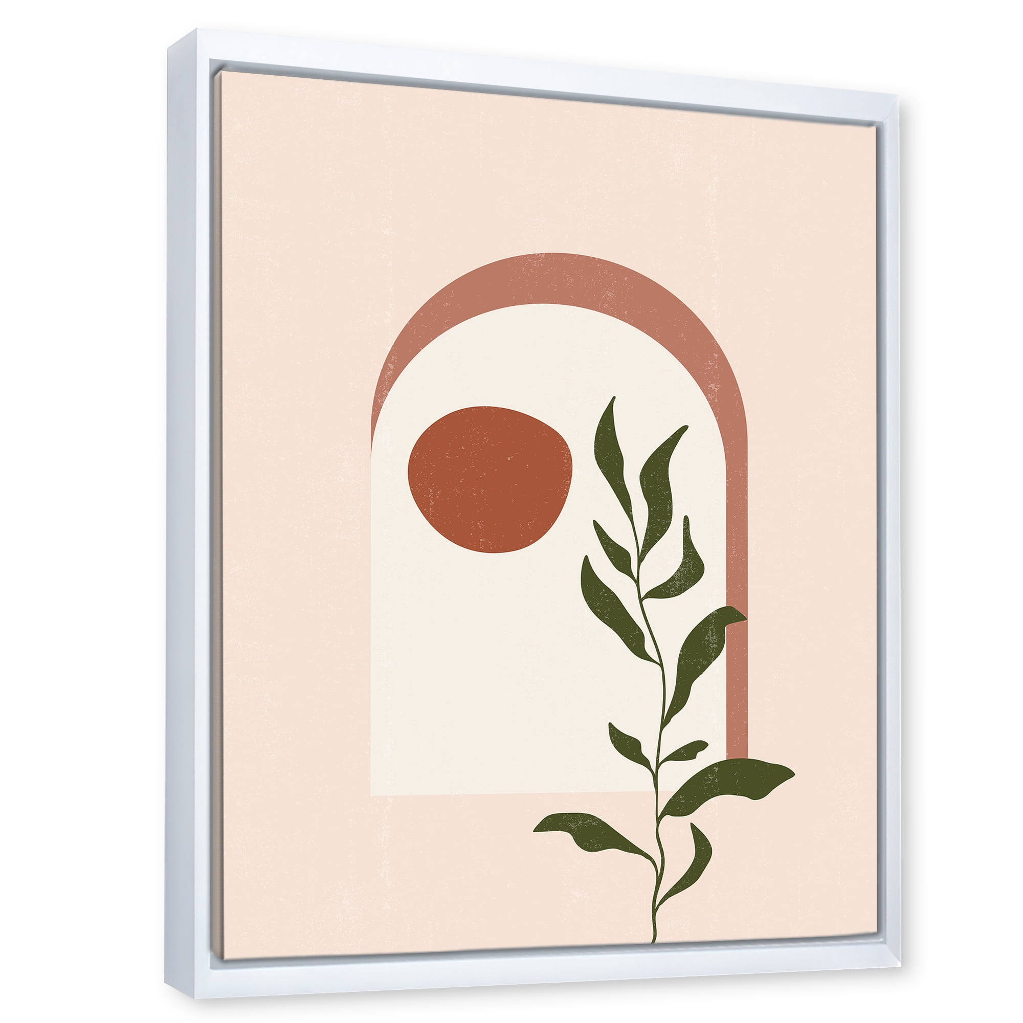 Designart 'Abstract Geometrical Leaf With Moon III' Modern Framed Canvas Wall Art Print