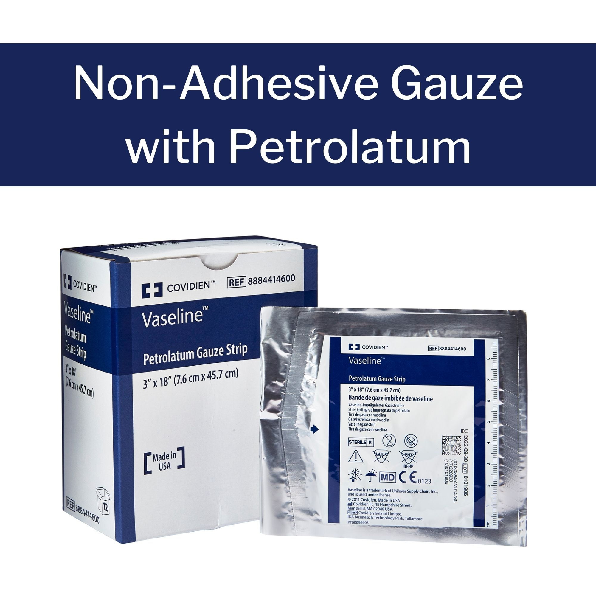 Covidien Vaseline Gauze Dressing, Petrolatum Impregnated, 3 in x 18 in, 12 Count, 1 Pack
