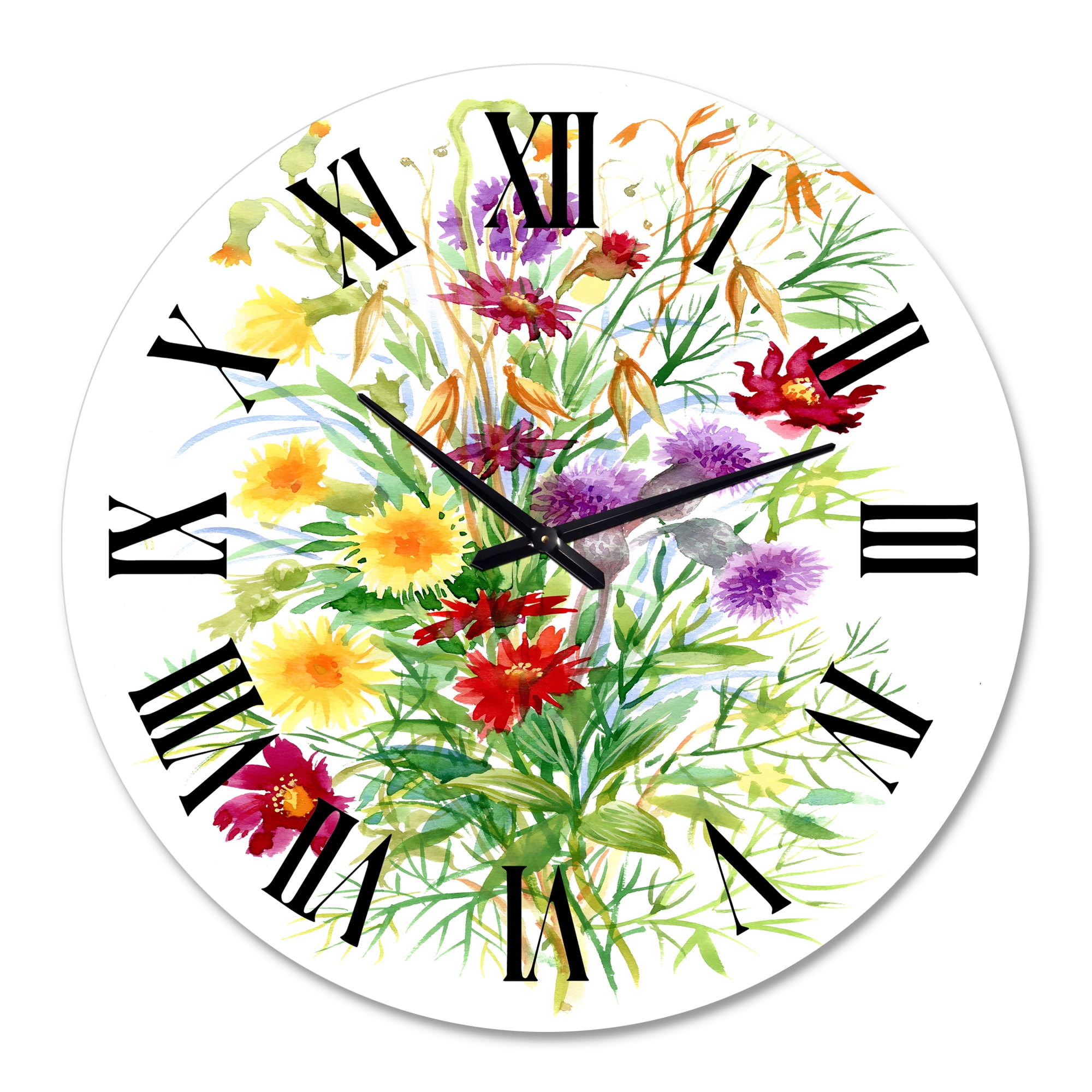 Designart 'Colorful Wildflowers In Nature' Farmhouse Wall Clock