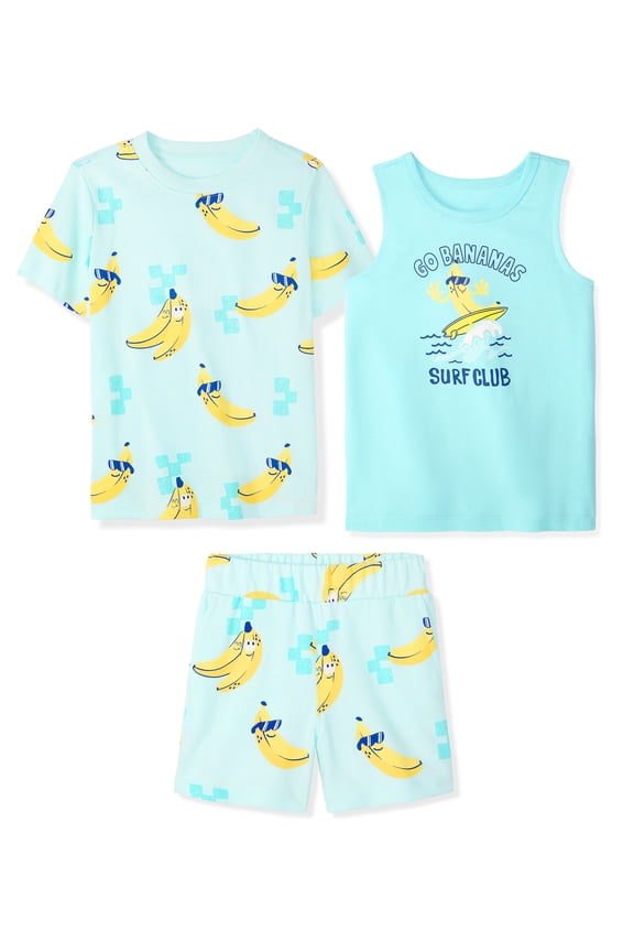 Newborn, Baby & Toddler Boy Cotton 3-Piece Set, Graphic T-Shirt, Tank Top & Pull-On Shorts, Sizes 0-6T