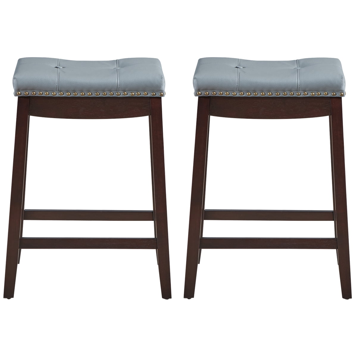 Topbuy 4 PCS Saddle Bar Stools Backless Nailhead Counter Stool with