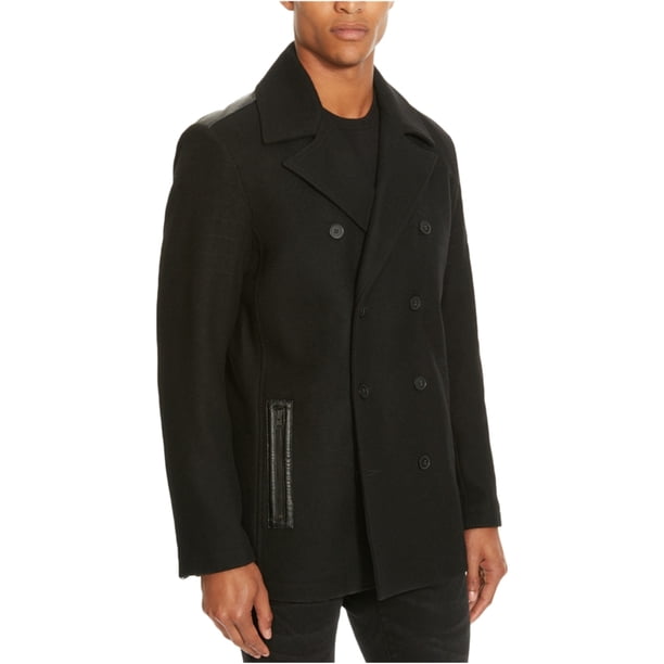 Kenneth Cole - Abrigo de guisante con doble botonadura para hombre, color negro, grande Kenneth Cole chaquetón