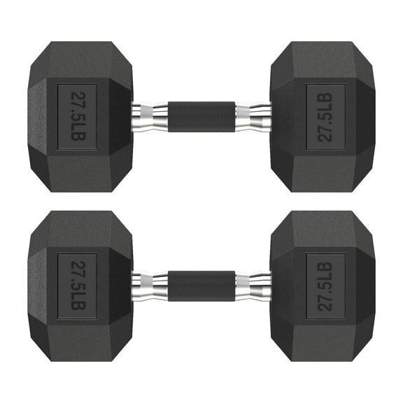 HANDBODE Hex Rubber Dumbbells, Non-Slip Handle Design for Secure & Comfortable Grip, Hand Weights for Strength Training and Home Gym / Pair of 27.5 LB