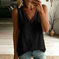 thumbnail image 3 of TGSLY Women's Eyelet Lace Trim V Neck Tank Tops Breathable Soft Cotton Linen Solid Color Vest Loose Fit Dressy Casual Curved Hem Sleeveless Shirts L, 3 of 8