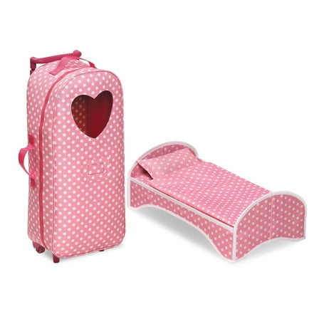 3-in-1 Trolley Doll Carrier with Rocking Bed and Bedding - Pink/Polka Dot