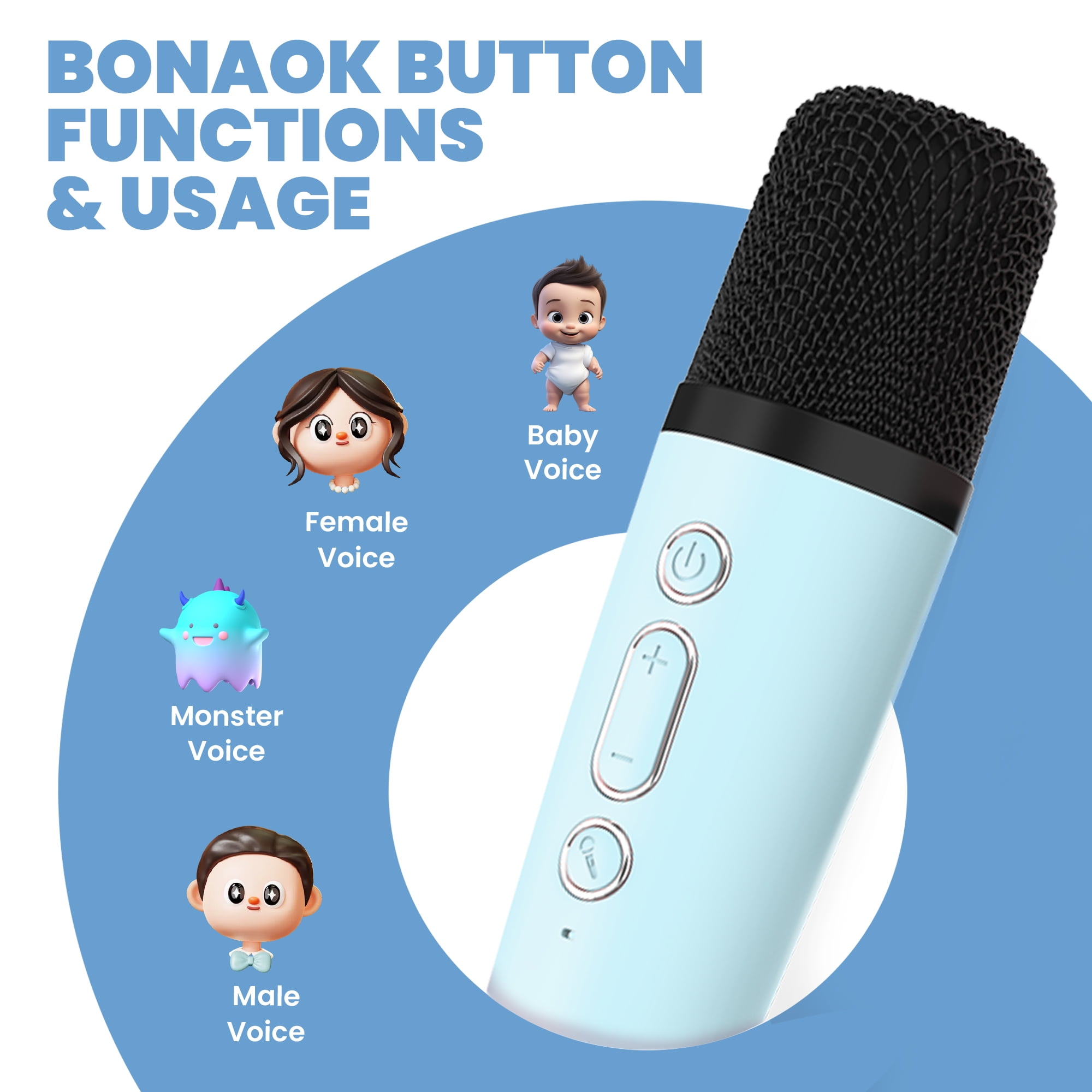BONAOK Mini Karaoke Machine for Kids, Portable Bluetooth Speaker with 2 Wireless Microphones, Girls Gifts for Christmas Home Party, Blue