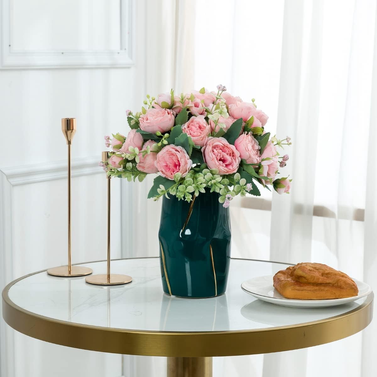 4 Bunches Artificial Peony with 20 Heads Flowers Fake Peonies Silk Flowers Bouquets for Wedding Home Table Party Window Decoration (PINK)
