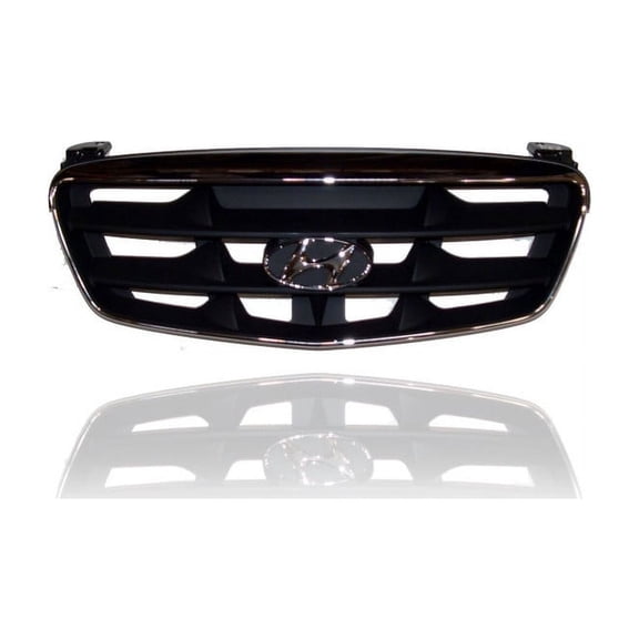 Grille - Compatible/Replacement for '01-03 Hyundai Elantra Hatchback - Main Chrome Frame, Black Insert, With Emblem Provision - 863502D220