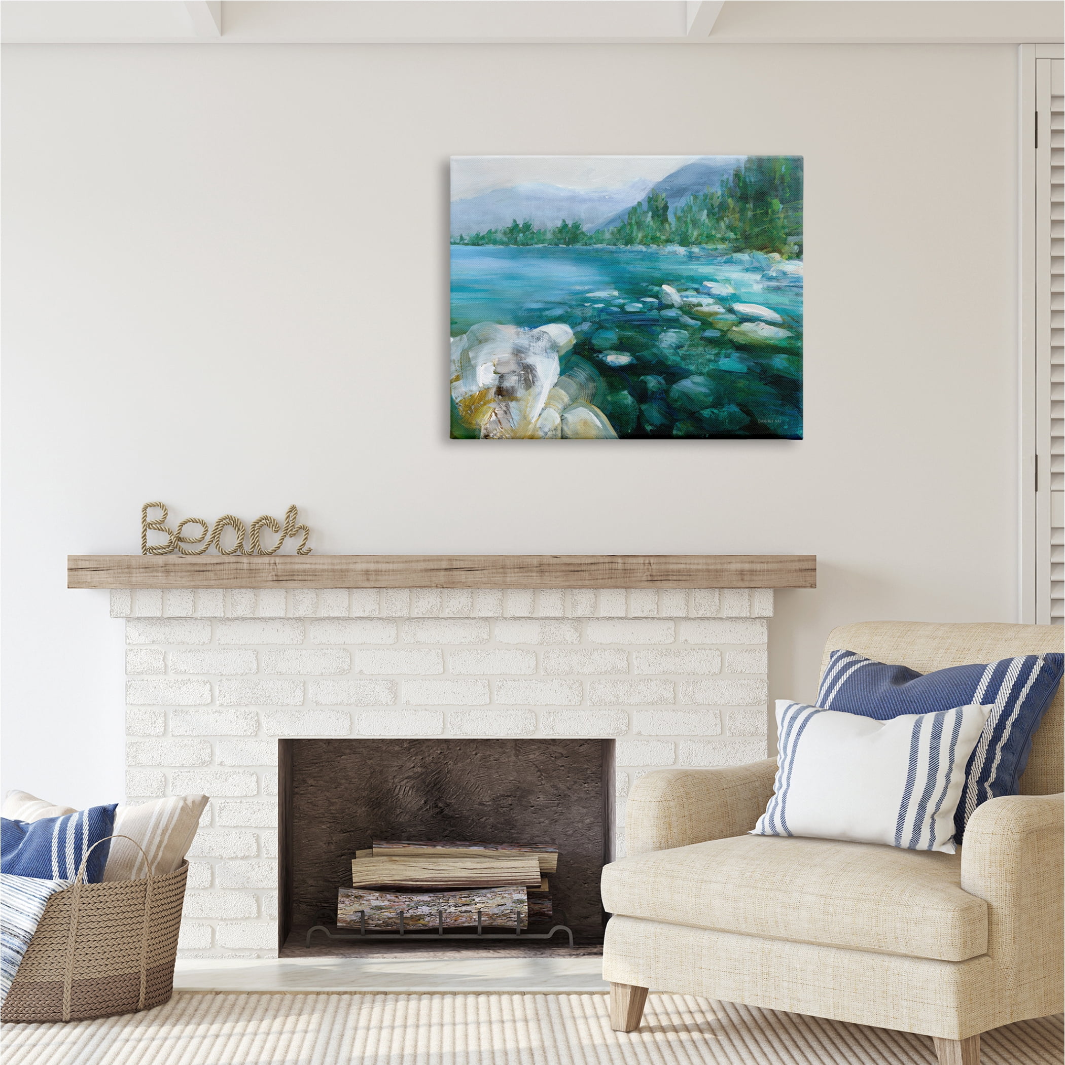Stupell Industries Rocky River Landscape Nature Painting Gallery Wrapped Canvas Print Wall Art, 40 x 30