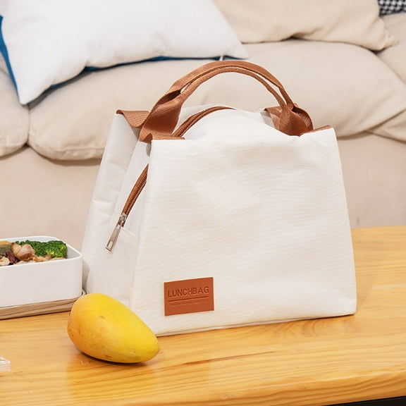 SCNOR Lunch Bag for Women and Men,Insulated Lunch Tote,Stitch Bento Bags,Oxford cloth,White