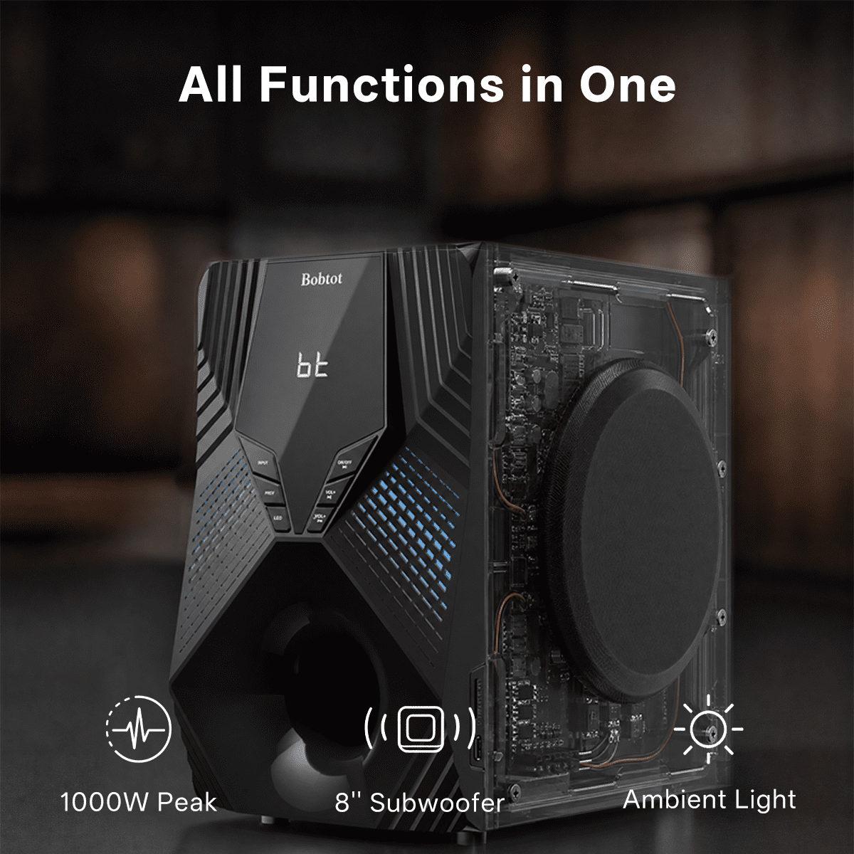 Bobtot 5.1/2.1 Channel Surround Sound Speaker System 1000W Bluetooth Home Theater with 8" Subwoofer, Bluetooth, USB, Includes Remote, LED Light Effects - Perfect for TV Movies, Karaoke