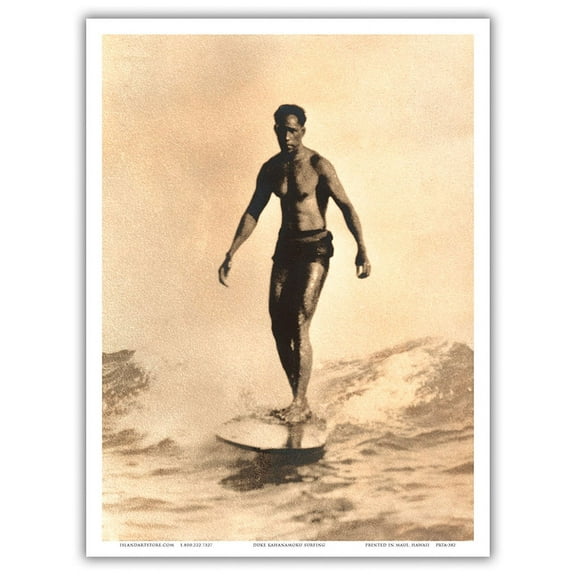 Duke Kahanamoku - Hawaiian Surfing - Vintage Sepia Toned Photograph by Frank S. Warren c.1930s - Master Art Print (Unframed) 9in x 12in
