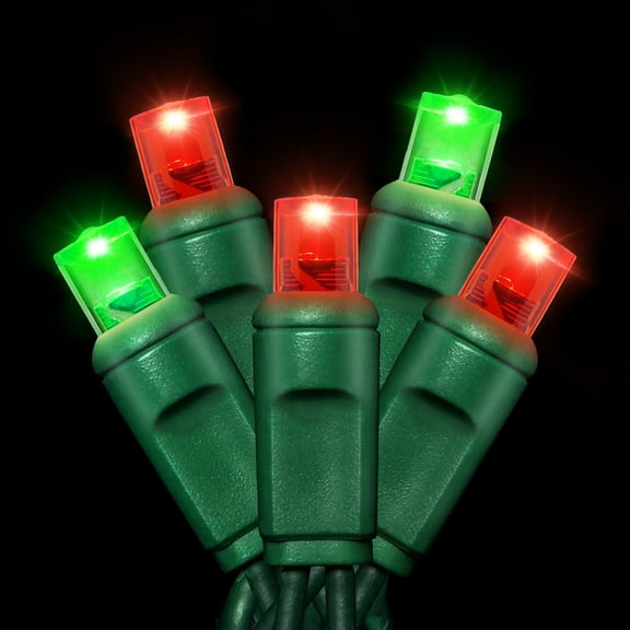 100Count (2pk of 50L) String Lights, LED Christmas Lights, 6" SPACING,Green Wire,Red and Green