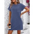 thumbnail image 3 of Yesfashion Women Summer T-shirt Shift Dress Casual Twist Stripe Short Sleeve Crew Neck Knee Length Comfy Dress with Pockets, 3 of 6
