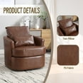 thumbnail image 3 of BISHE Modern PU Leather Recliner Chair with 360° Swivel, Comfy Barrel Accent Armchair with Cushions, Upholstered Lounge Chair for Living Room, Bedroom, Nursery, Apartment, Brown Leather, 3 of 7