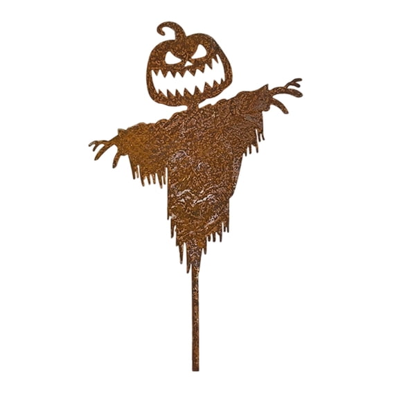 Eqslft Rusty Metal Pumpkin Scarecrow Garden Stake, Halloween Metal Yard Art, Spooky Jack-O'-Lantern Scarecrow Ornament, Ideal for Halloween, Garden, Patio, Lawn, Yard Decor