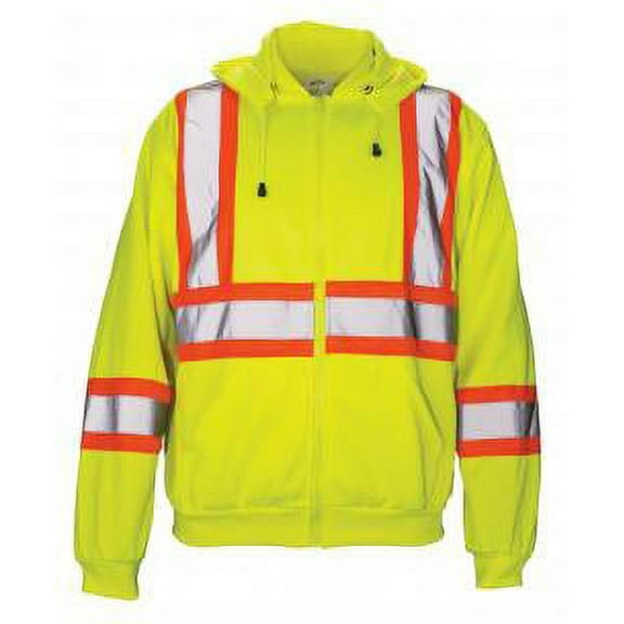 SAS Safety 690-1409 Hooded Sweatshirt, Class 2 Yellow with 2" Reflective Contrasting Trim - Lrg