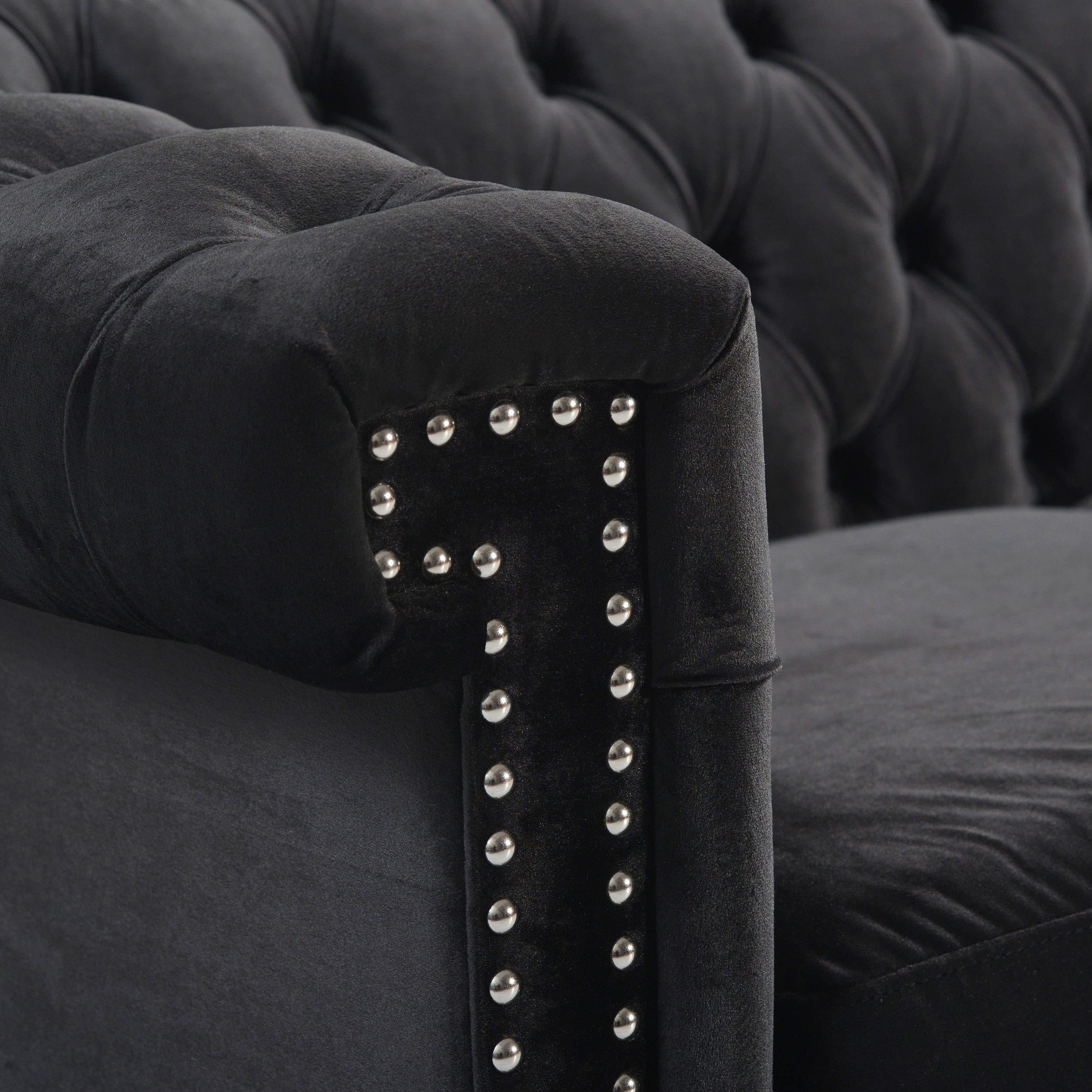 Noble House Kabella Botton Tufted Sofa, Black, Dark Brown