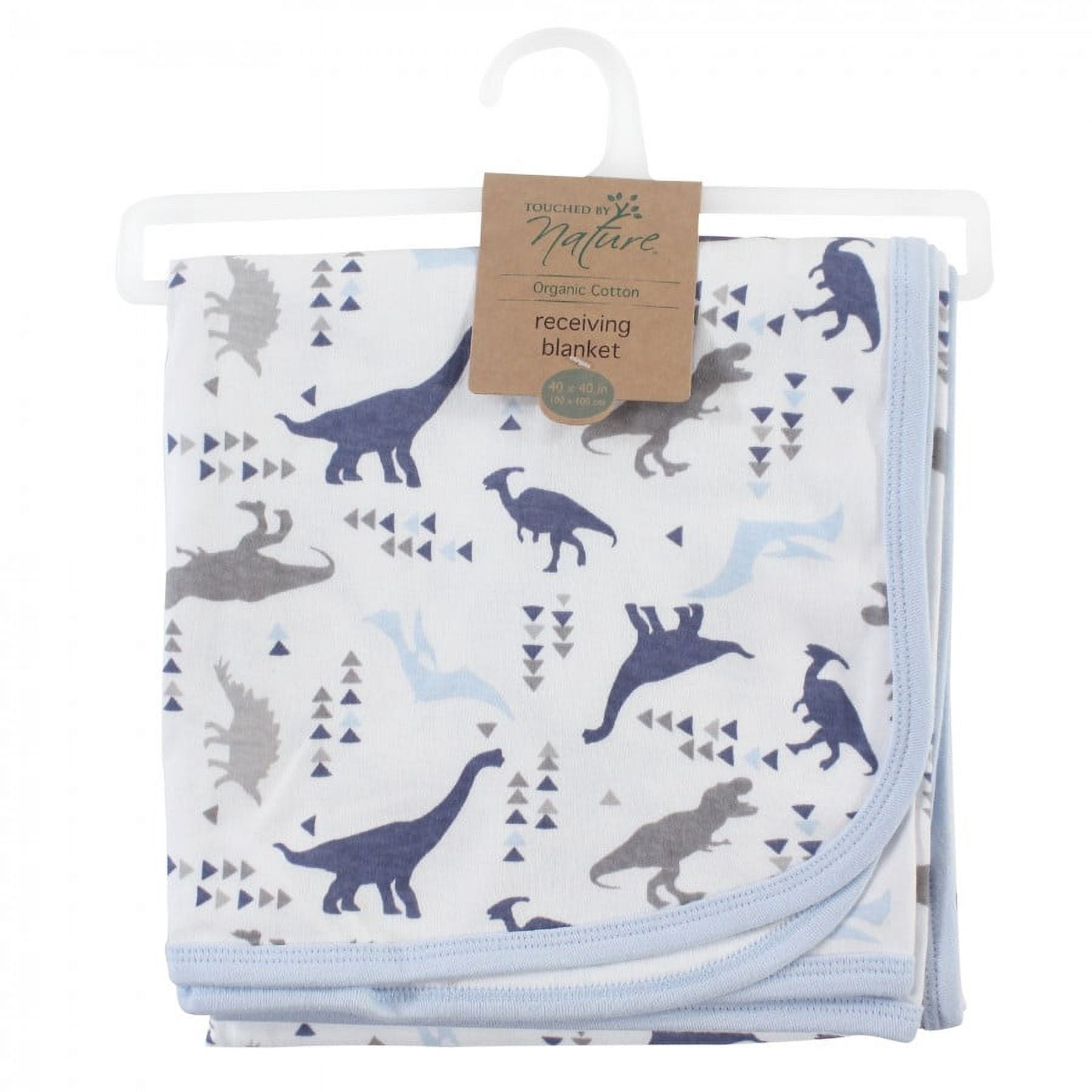 Touched by Nature Baby Boy Organic Cotton Swaddle, Receiving and Multi-purpose Blanket, Dino, One Size