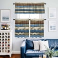 thumbnail image 2 of Retro Wood Striped Kitchen Curtains Valances and Tiers Set of 3 Blue Beige Wood Texture Modernism Tier Curtains and Valance with Rod Pocket for Small Windows, 27.5"x36", 2 of 9