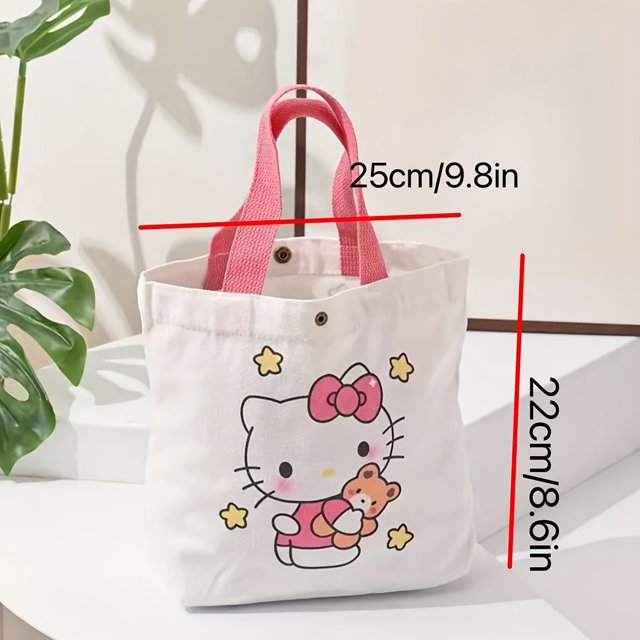 1pc Adorable Hello Kitty Cartoon Print Canvas Tote Bag - Durable, Spacious, Stylish Crossbody Wear with Adjustable Strap, Perfect for Everyday Use, School, Work, Travel, and Gift Giving - Soft, Lightw