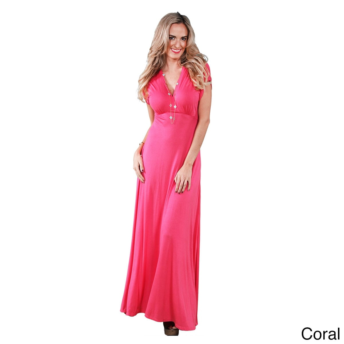 24/7 Comfort Apparel Women's Faux Wrap Maxi Dress