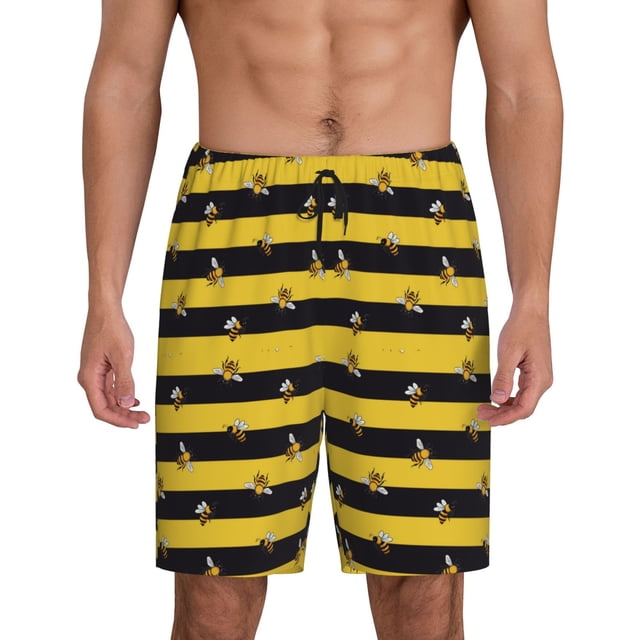 Fotbe Striped With Bees Pantalones Cortos de Pijama para Hombre, Ropa de Dormir, Pantalones de Pijama Cortos para Hombre-Large