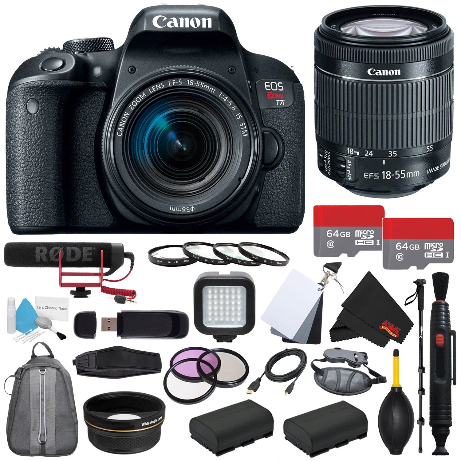 Canon EOS Rebel T7i DSLR Camera with 1855mm Lens (Intl Model) + Rode