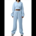 thumbnail image 2 of Conjunto Deportivo para Mujer: Sudadera con Capucha y Cremallera de Larga con Pantalones de Color Liso con Cordones - Conjunto de Dos Piezas Azul L, 2 of 6