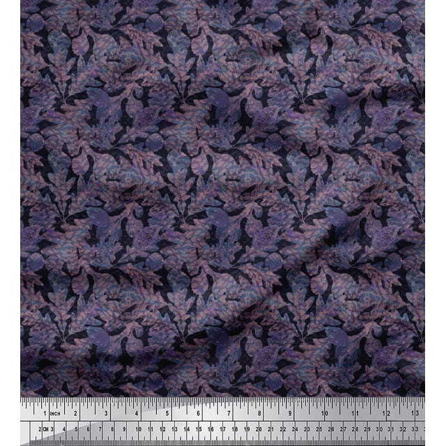 Soimoi Poly Georgette Fabric Texture,Autumn & Oak Leaves Decor Fabric Printed Yard 52 Inch Wide