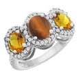 thumbnail image 1 of 10K White Gold Natural Tiger Eye & Citrine 3-Stone Ring Oval Diamond Accent, size 6, 1 of 2