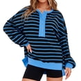 thumbnail image 4 of Womens Oversized Color Block Striped Sweatshirts Henley Shirts Casual Pullover Waffle Knit Tops, 4 of 7