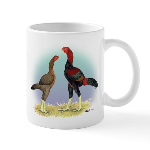 CafePress - Malay Rooster And Hen Mug - 11 oz Ceramic Mug - Novelty Coffee Tea Cup