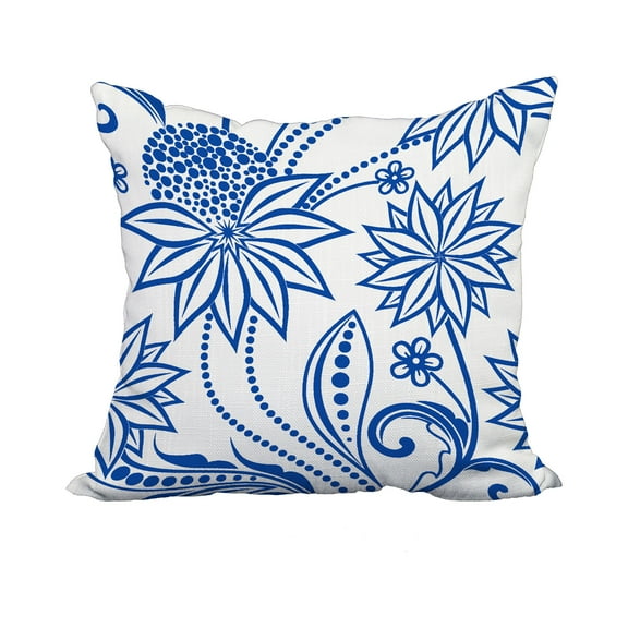 18 x 18 Inch Ella Blue Floral Print Decorative Polyester Throw Pillow with Linen Texture