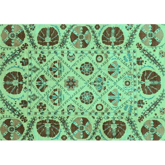 Ahgly Company Machine Washable Indoor Rectangle Abstract Turquoise Blue Modern Area Rugs, 8' x 10'