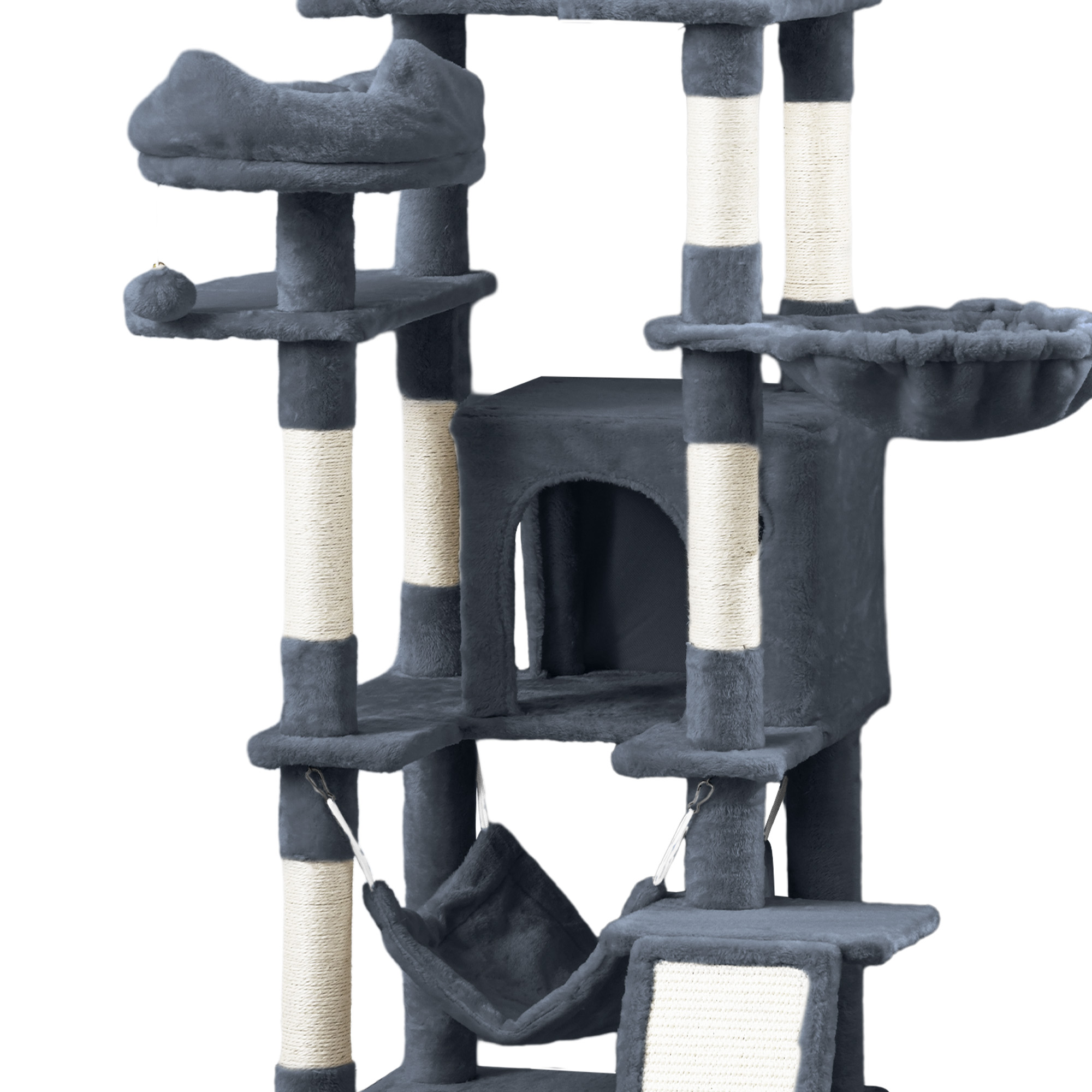 Uforic 75" Tall Cat Tree, Multi-Level Cat Tower with Condos, Hammocks, Scratching Posts, Dark Gray
