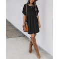 thumbnail image 4 of Women's Summer Casual Twist Knot Short Puff Sleeve Dresses Pleated VCNMR, 4 of 5