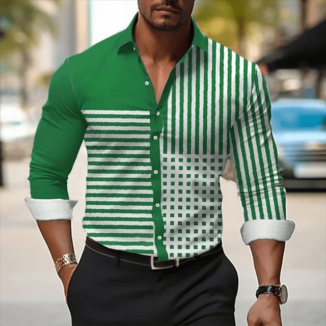 Camisas de manga larga de estilo empresarial de gran tamaño para hombre camisetas con botones y estampado de rayas ropa de calle ropa informal para hombre ropa con solapa