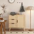 thumbnail image 3 of Storage Cabinet with Rattan Door & 3 Drawers, Rattan Cabinet with Adjustable Shelf, Entryway Cabinet, Small Storage Cabinet, Accent Cabinet for Living Room, Dining Room, Entryway, 3 of 9
