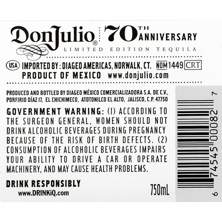 Don Julio 70 Cristalino Tequila, 750 mL, 40% ABV - Walmart.com