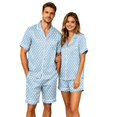 thumbnail image 2 of HAJWOH Men's Pajamas Short Sleeve Button-Down Polka Dot Print Loungewear Sleepwear Set, 2 of 5