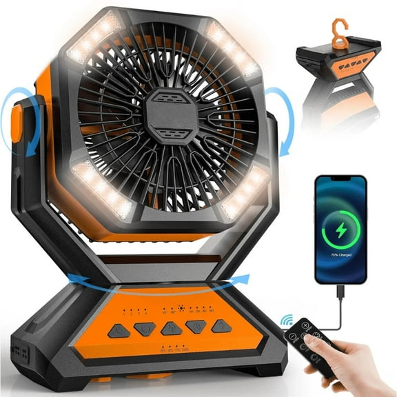 Camping Fan Battery Powered Fan 4-Speed Tabletop Fan with Charging,Hooks,Tim,20000mAh Portable Fan for Office,Bedroom,Outdoor,Travel.