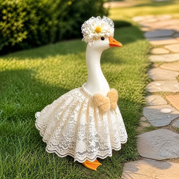 Lace Princess Dress Porch Goose Outfit Set, 23-Inch Elegant Outdoor Garden Yard Patio Decor