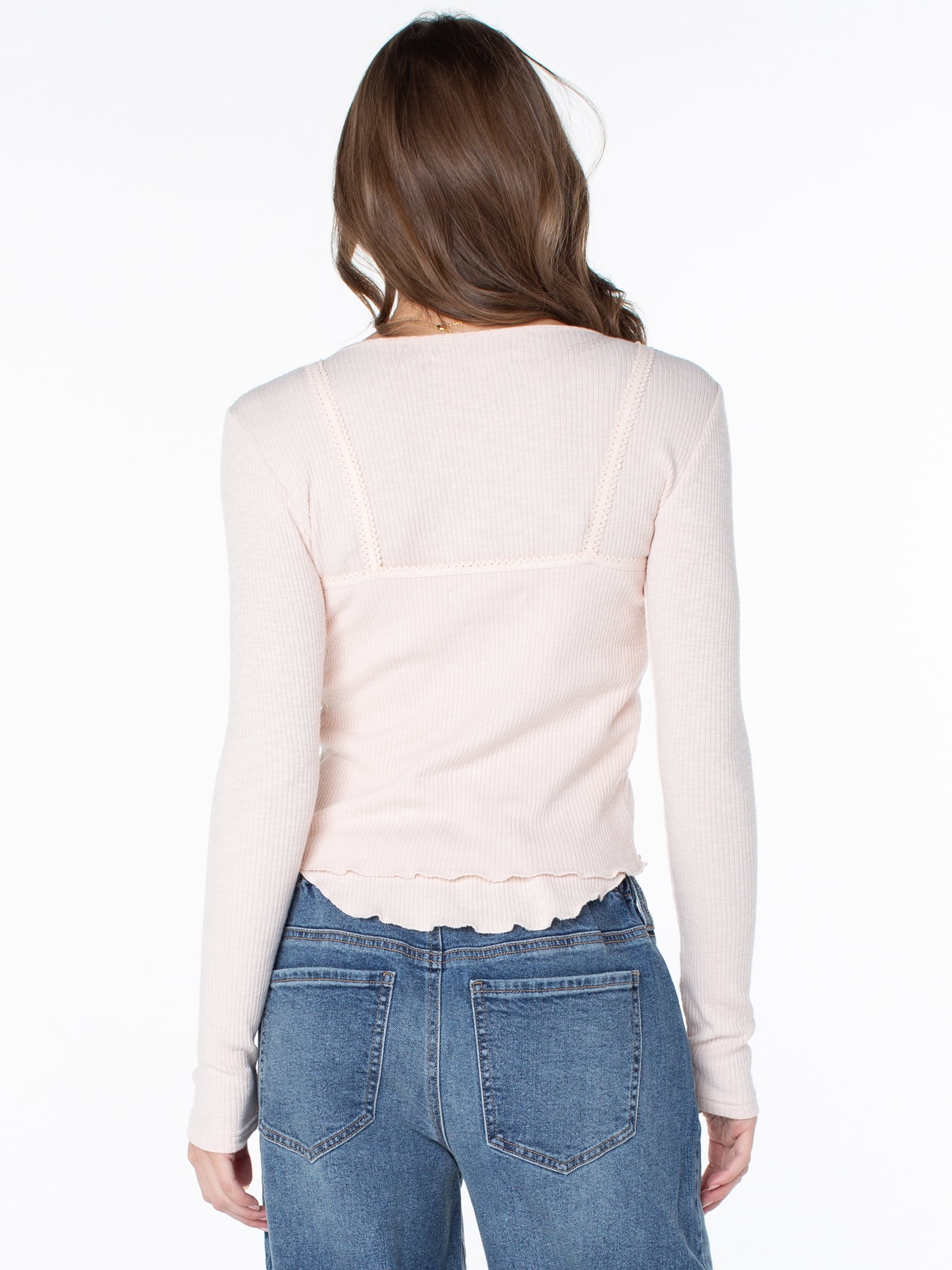 Celebrity Pink Women's Layered Cami and Long Sleeve Henley Set, Sizes XS-XXXL