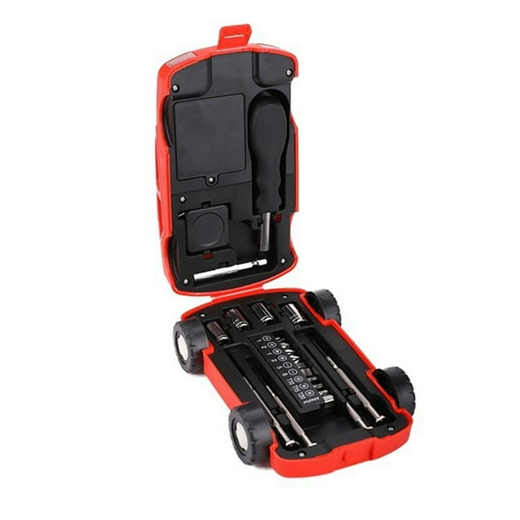21 in 1 Car Shaped Mini Screwdriver Set and Torch Portable Carbon Steel Screwdriver Set Repair Tool Red