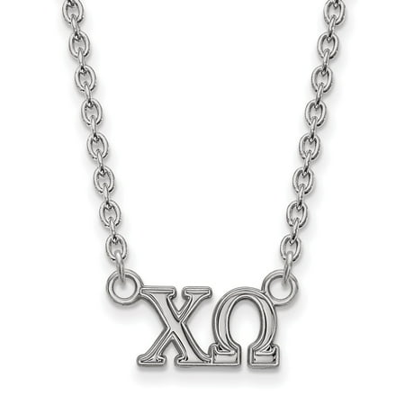 Solid 925 Sterling Silver Official Chi Omega Medium Pend Pendant Necklace Charm Chain - with Secure Lobster Lock Clasp 18