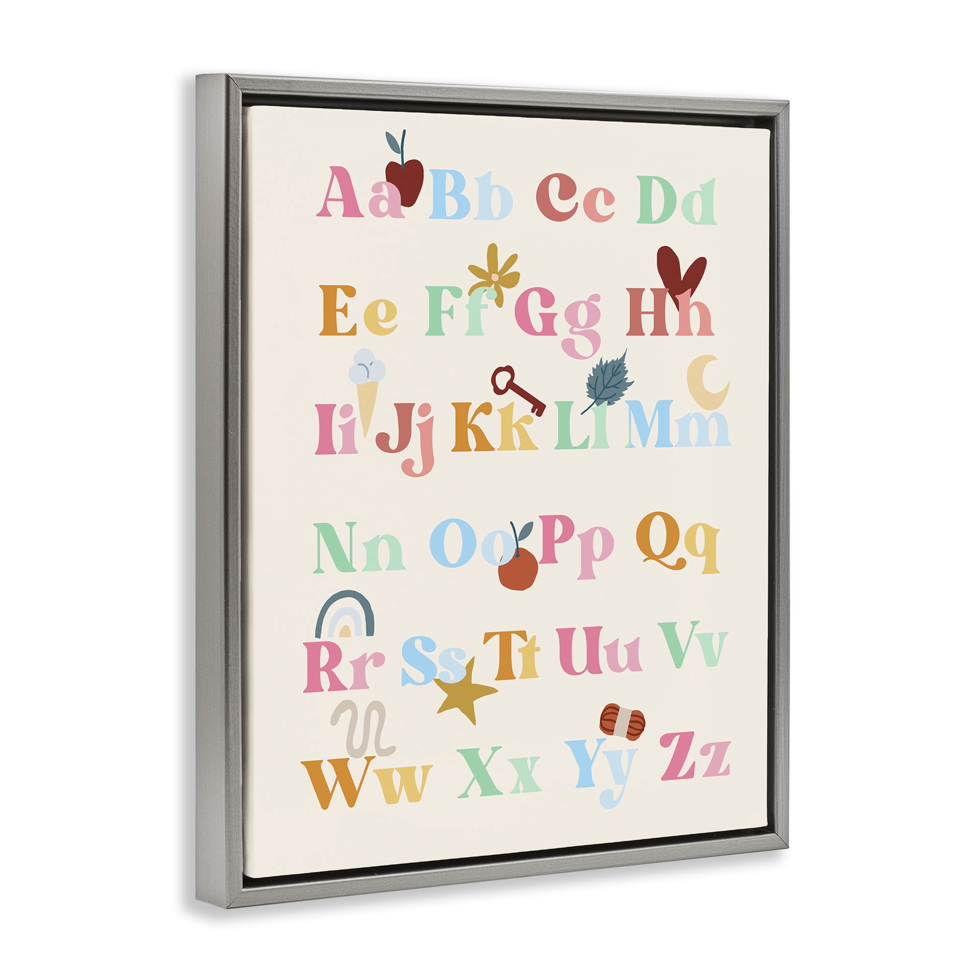 Stupell Industries Fun Alphabet Chart Novelty Painting Gray Floater Framed Art Print Wall Art, 17 x 21