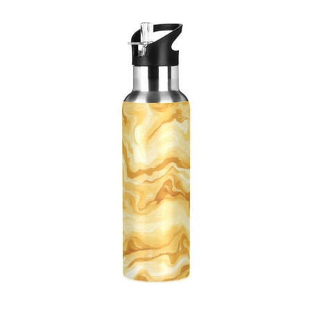 

Water Bottles 20oz Straw Lid Wide Mouth Stainless Steel for School Sport Travel Yellow Orange Marble