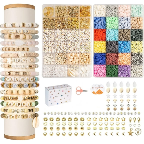 HTSQYL Clay Beads 2 Boxes Bracelet Making Kit, 7200 Beads for Jewelry Making, Round Letter Beads with Charm and Strings, Friendship Bracelets DIY Arts and Crafts Birthday Gifts Toys for Kids