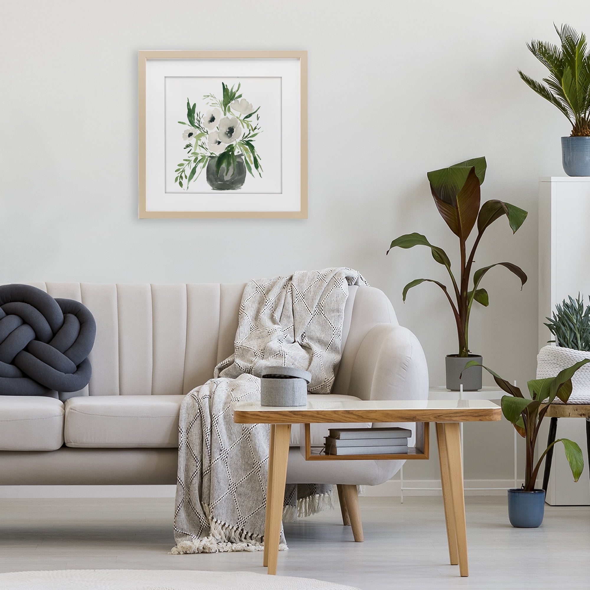 Stupell Industries Rounded White Anemones Birch Framed Print Under Glass, design by Lucille Price